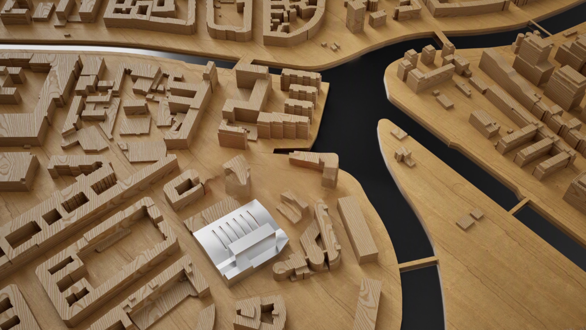 Physical model — the listed 1926 hall at the heart of the site